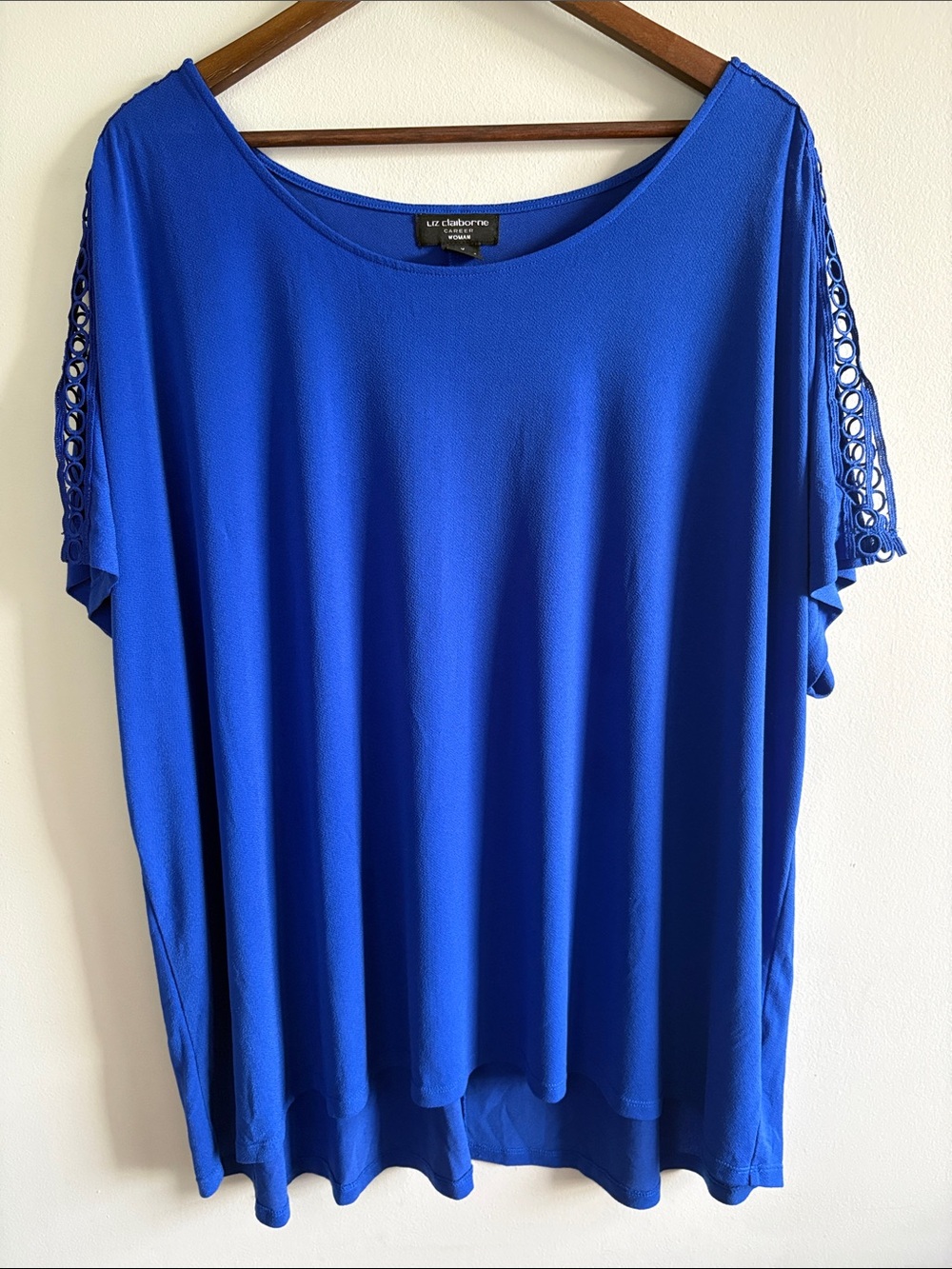 Liz Claiborne 3X Royal Blue Cutout Sleeve Blouse Plus Size Flowy Career Top